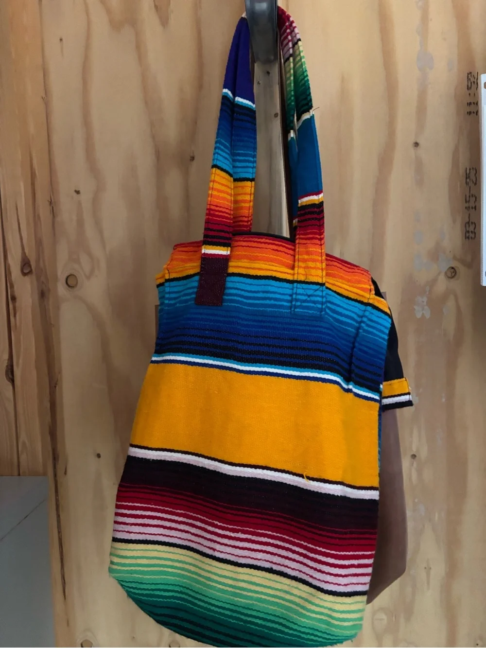 Striped Multi-Color Canvas Tote Bag - Yellow, Blue, Red, Green